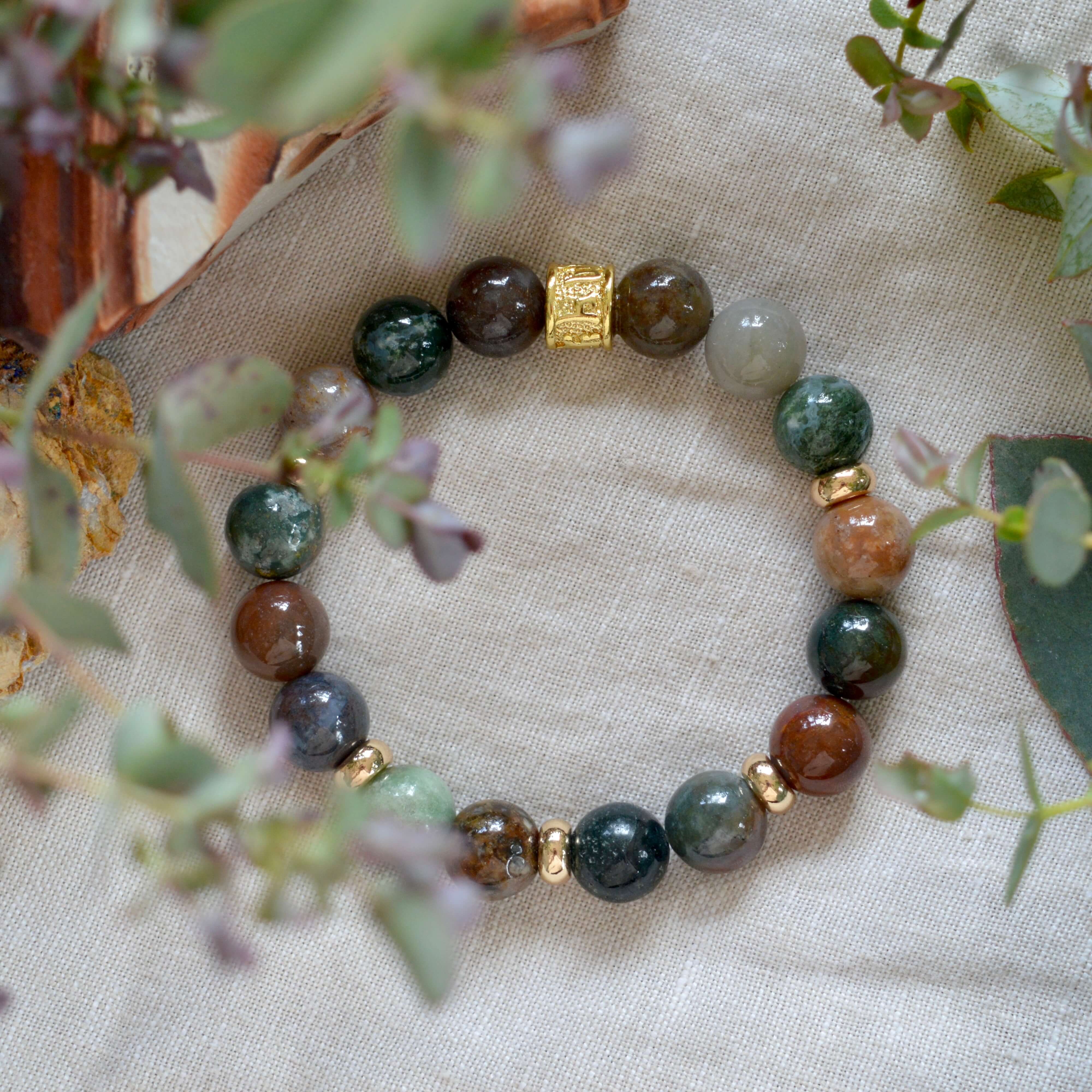 INDIAN AGATE & GOLD BEADED BRACELET - HALCYON COLLECTION