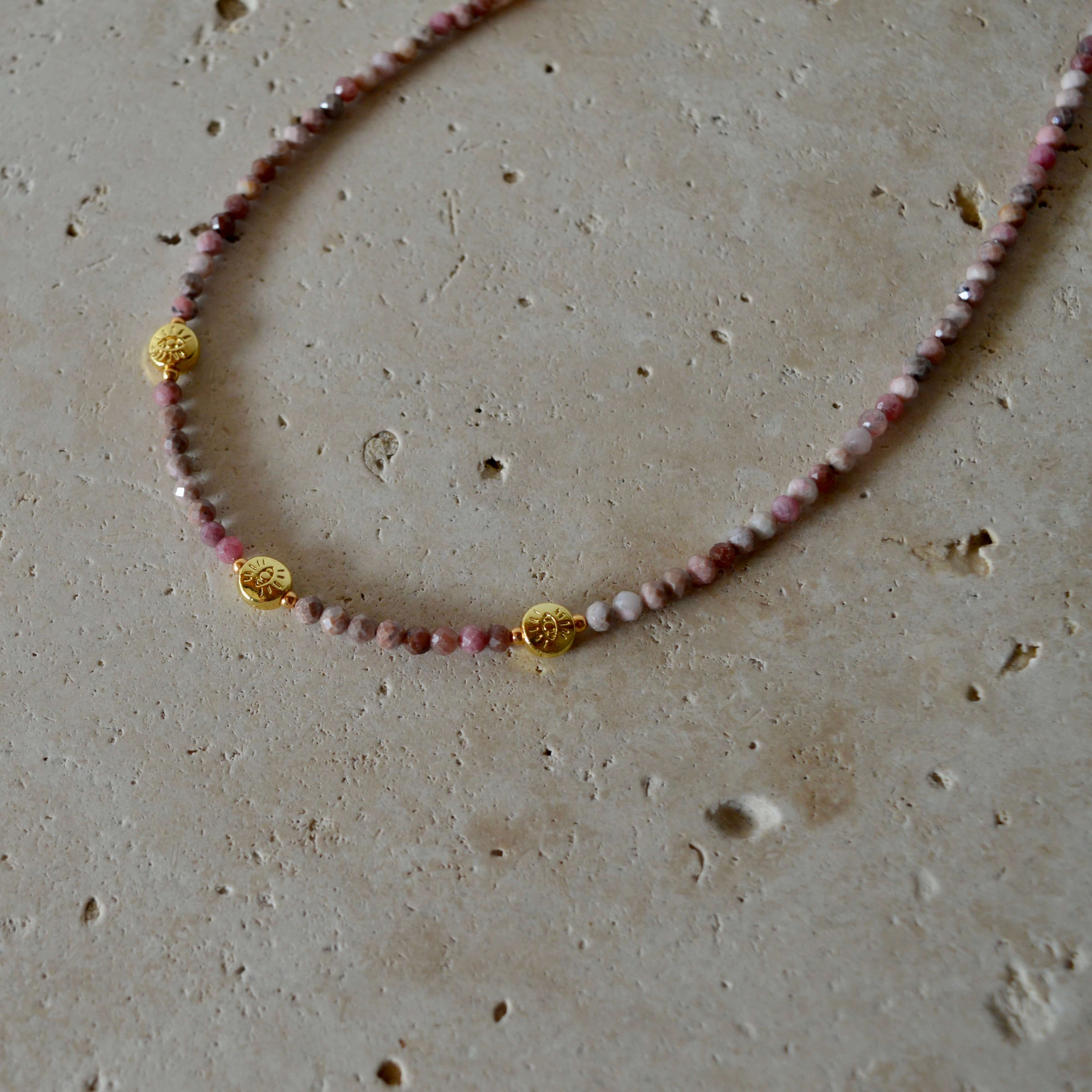 THE DAINTY- EYES- Light Pink Rhodonite- NECKLACE