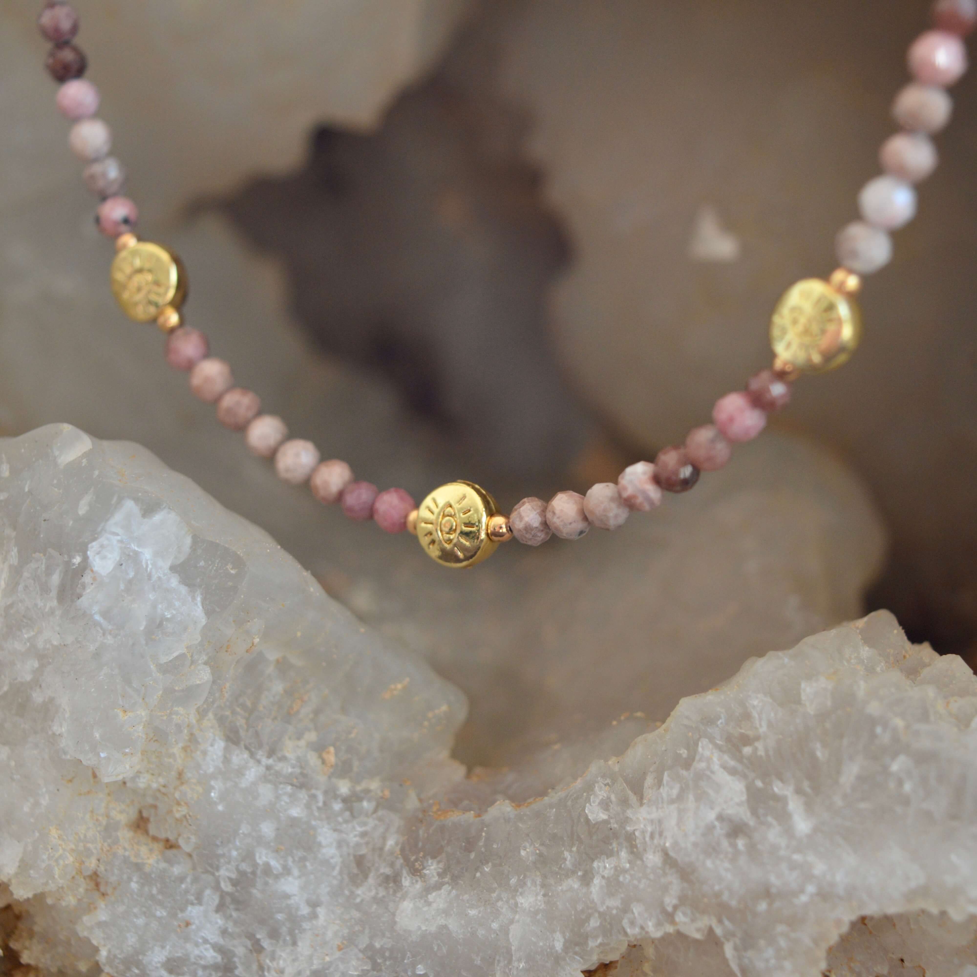 THE DAINTY- EYES- Light Pink Rhodonite- NECKLACE