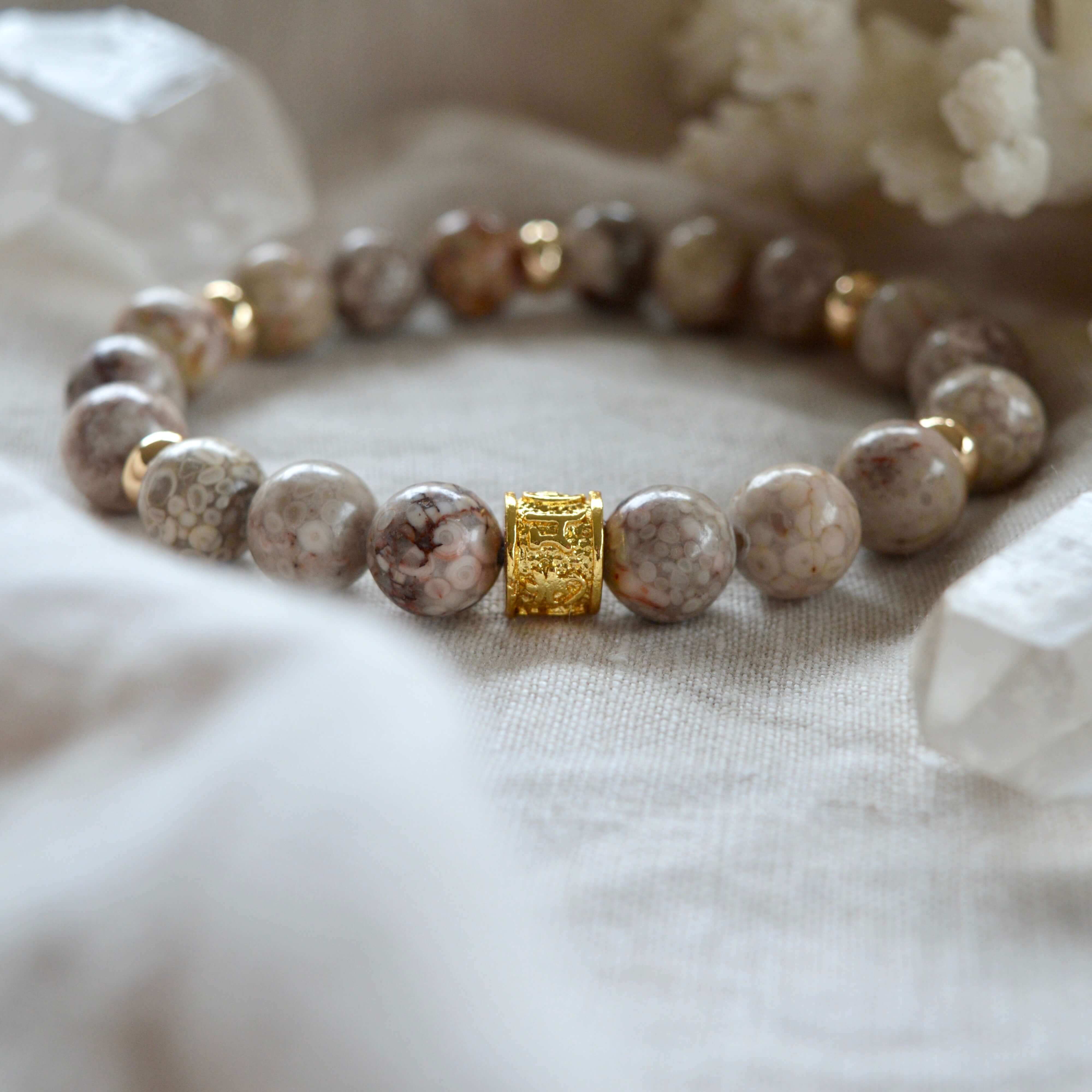 MEDECINE STONE & GOLD BEADED BRACELET - HALCYON COLLECTION