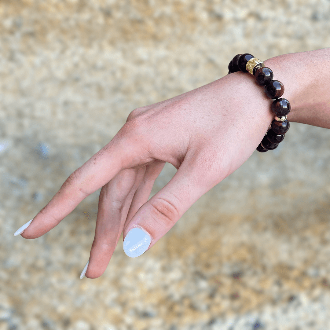 RED TIGERS EYE & GOLD BEADED BRACELET - HALCYON COLLECTION